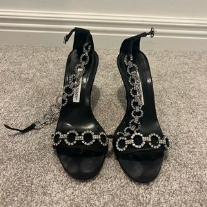 Black Manolo Blahnik heels with crystal jewels. Size 37 1/2.